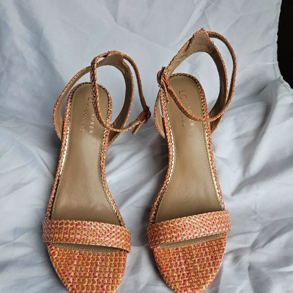 LC Lauren Conrad Pink & Orange Woven Wedge sandals size‎ 9.5